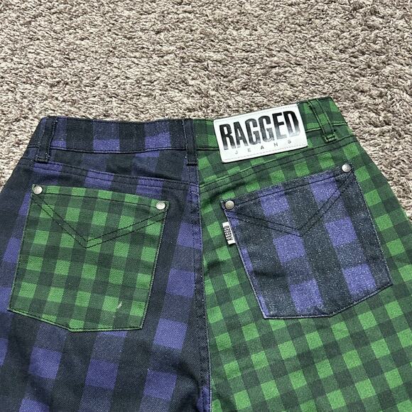 Ragged Jeans Plaid Pants Two Tone Punk Rock Emo 90s y2k 26x30 Green Purple - Picture 9 of 11